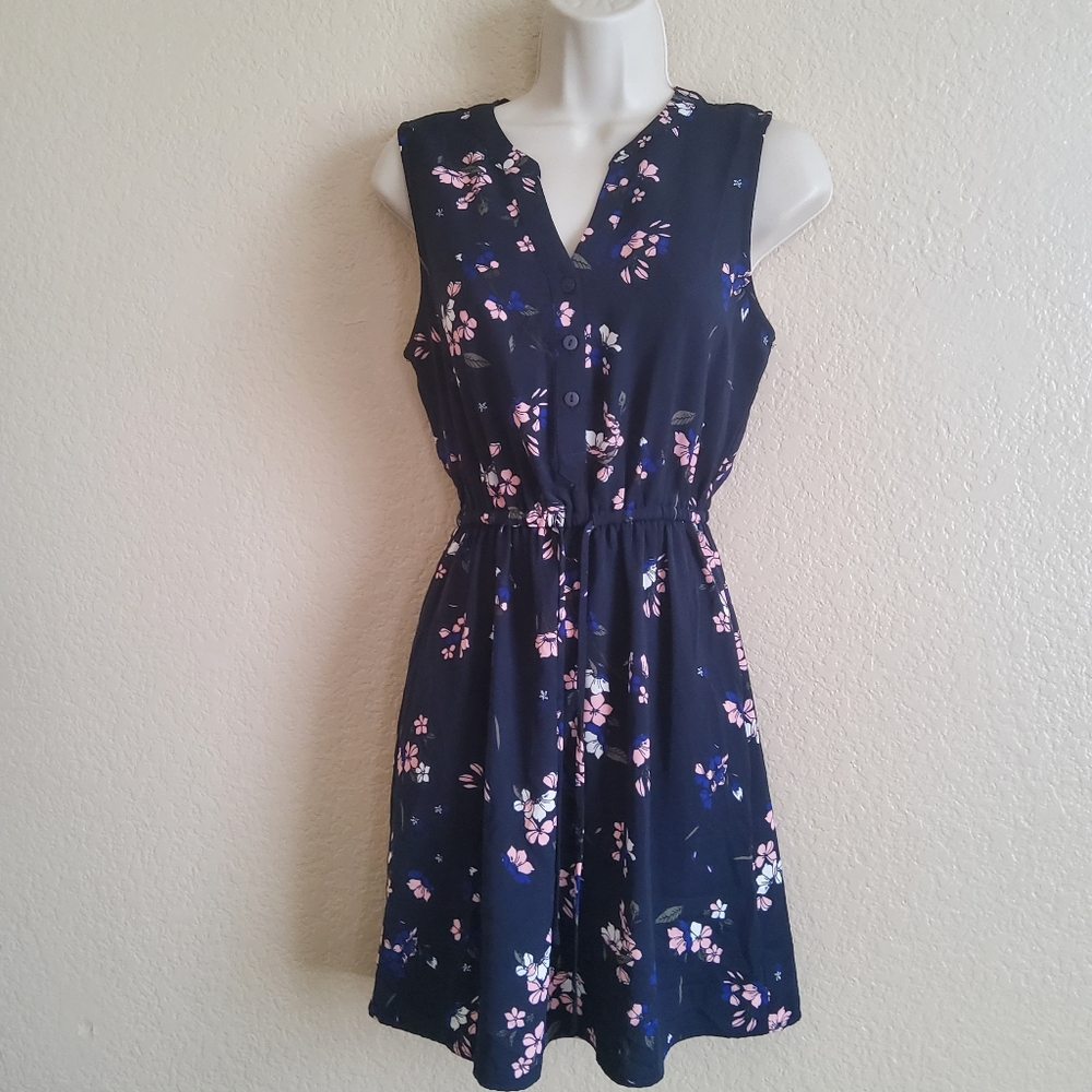 41 Hawthorn Navy Floral Mini Dress with Pink & White Accents
